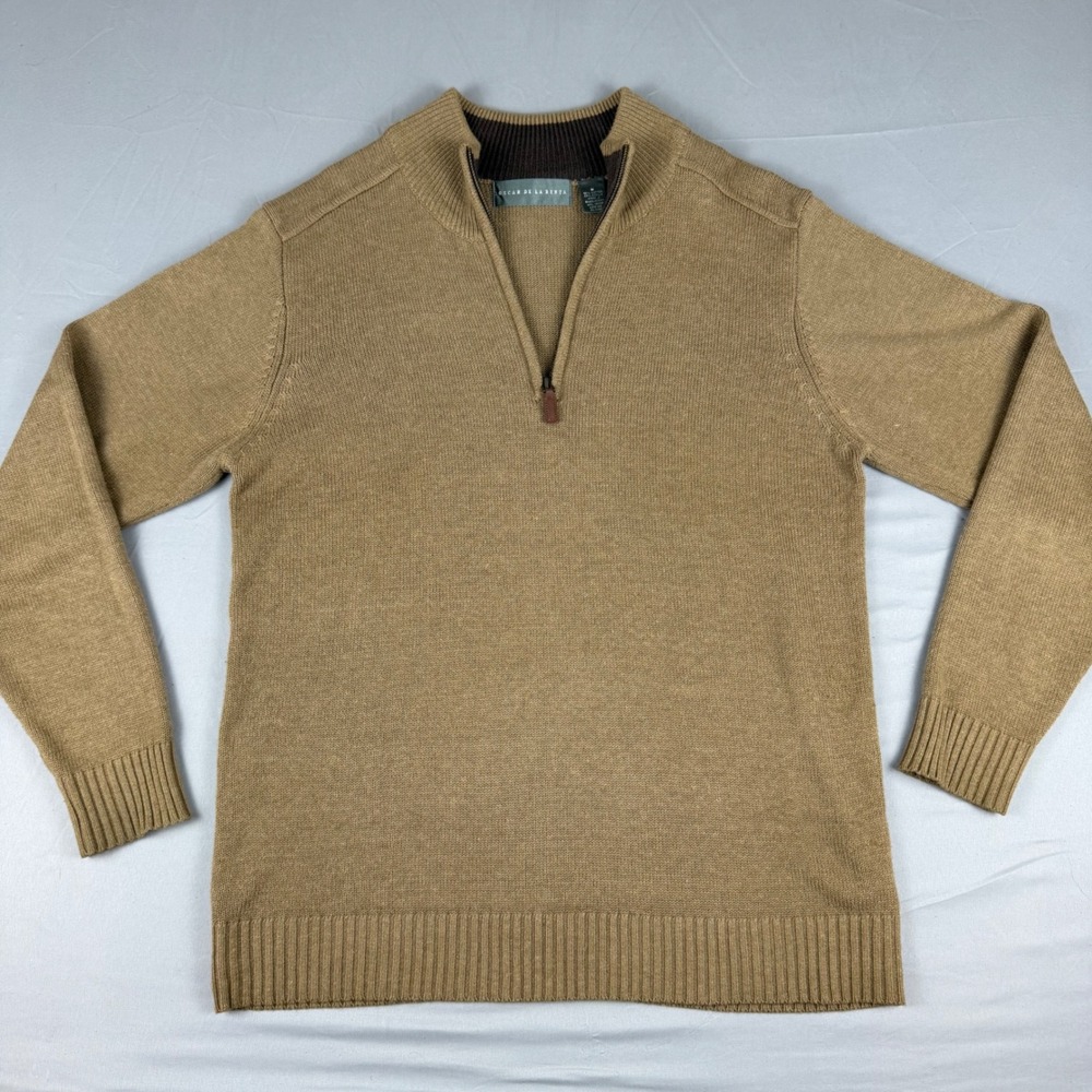 Oscar de la Renta‎ Mens Classic Tan Quarter Zip Knit Sweater Size M